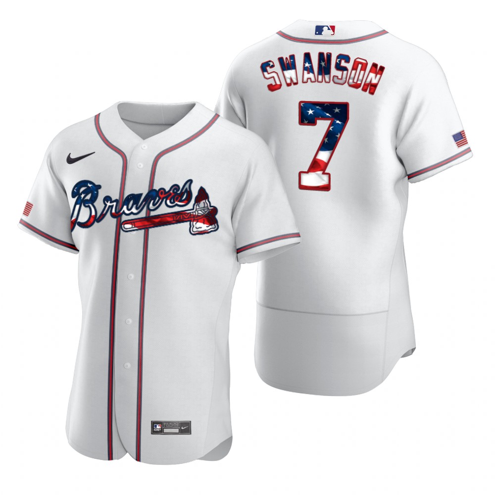 Atlanta Braves #7 Dansby Swanson Men Nike White Fluttering USA Flag Limited Edition Authentic MLB Jersey->atlanta braves->MLB Jersey